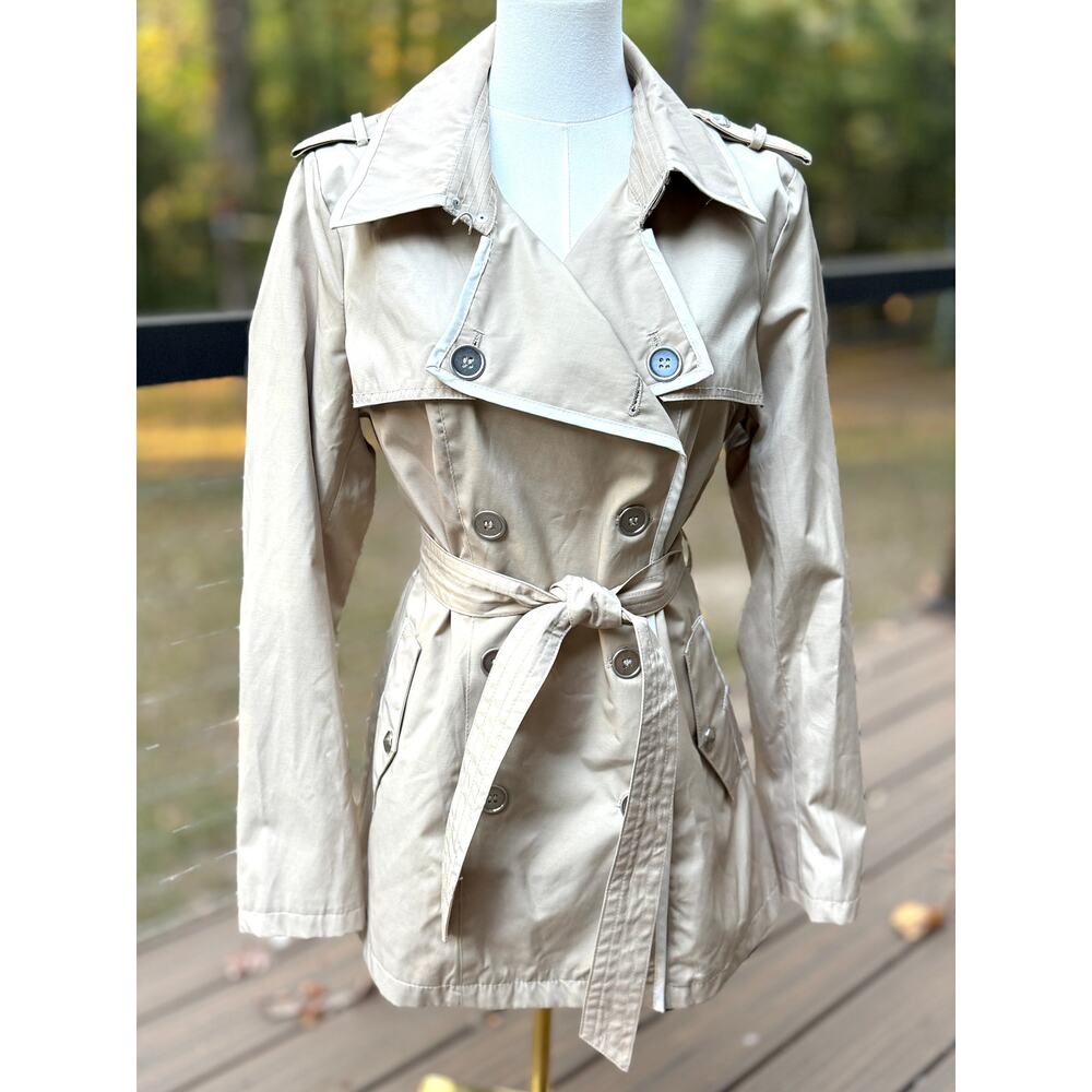 Sam Edelman Lydia-Style Women's Beige Ivory Piping Belted Trench Coat Size L